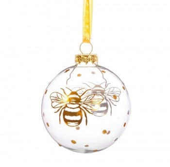 Gold Bumble Bee Glass Christmas Tree Decoration