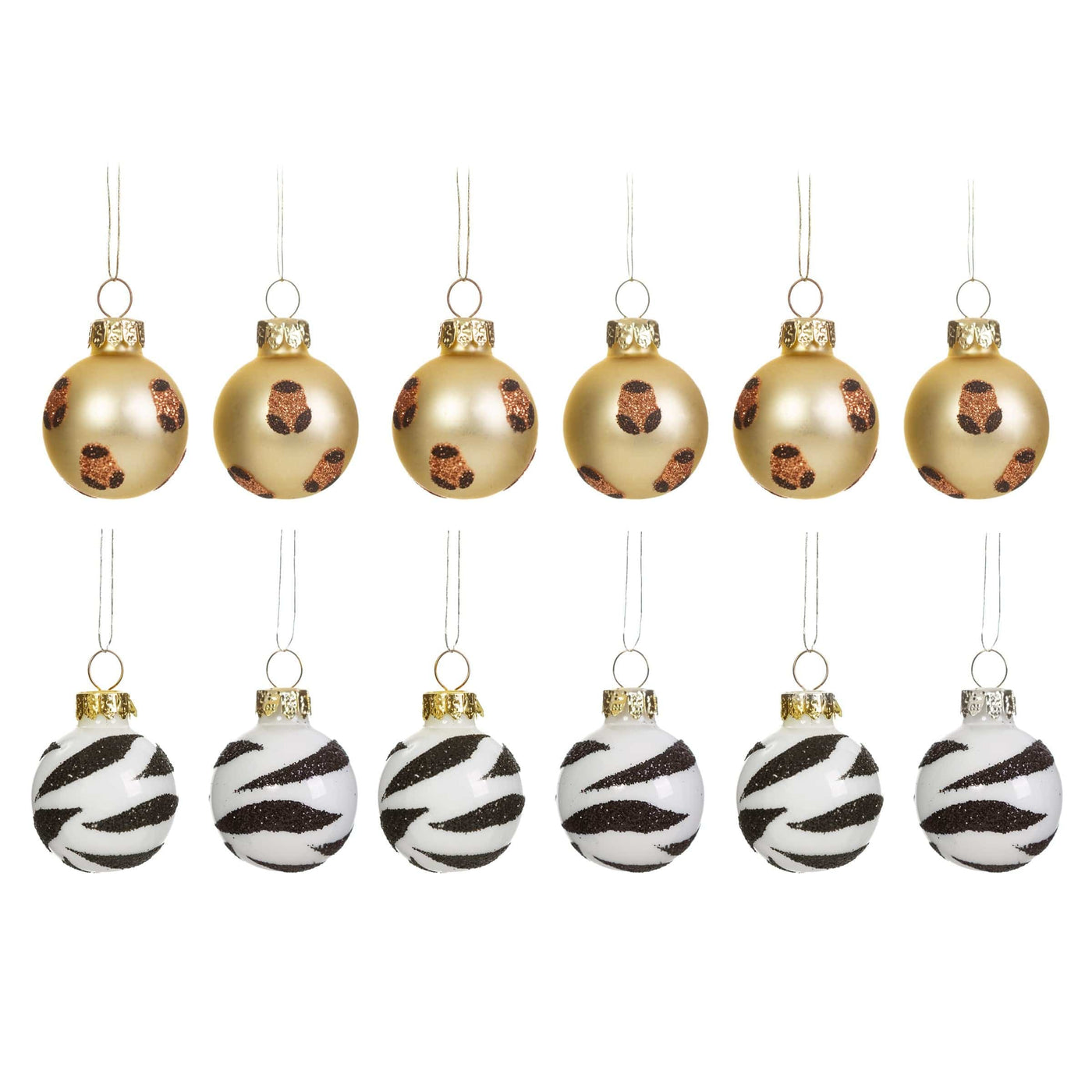 Sass & Belle Christmas Christmas Decorations Leopard & Zebra 12 Mini Baubles