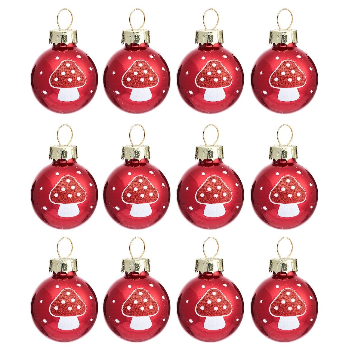 Sass & Belle Christmas Christmas Decorations Set of 12 Miniature Mushroom Christmas Tree Baubles