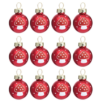 Sass & Belle Christmas Christmas Decorations Set of 12 Miniature Mushroom Christmas Tree Baubles