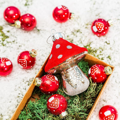 Sass & Belle Christmas Christmas Decorations Set of 12 Miniature Mushroom Christmas Tree Baubles