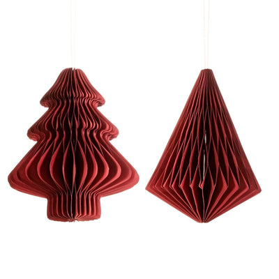 Sass & Belle Christmas Christmas Decorations Set of 2 Deep Red Tree & Diamond Christmas Tree Decorations