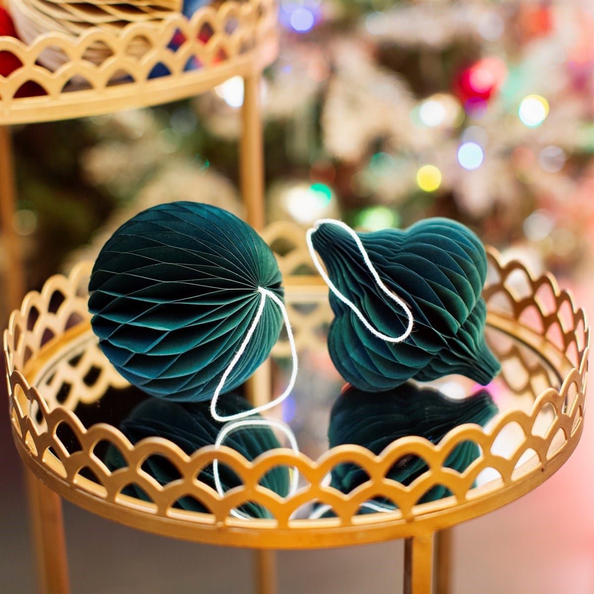 Sass & Belle Christmas Christmas Decorations Set of 2 Forest Green Honeycomb Christmas Tree Decorations