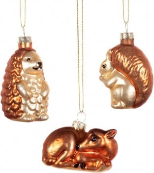 Sass & Belle Christmas Christmas Decorations Set of 3 Woodland Animals Glass Christmas Tree Decorations