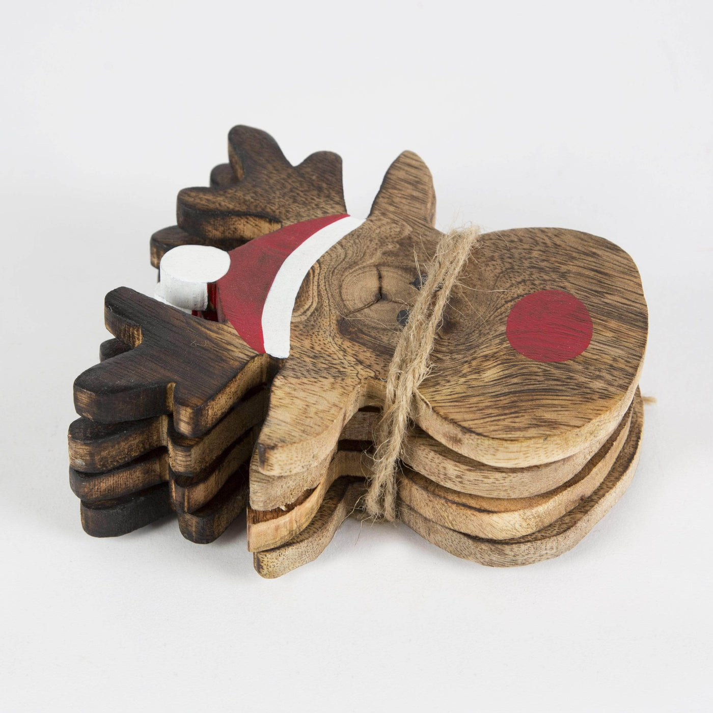 Sass & Belle Christmas Coasters & Placemats Set of 4 Wooden Rudolph Coasters