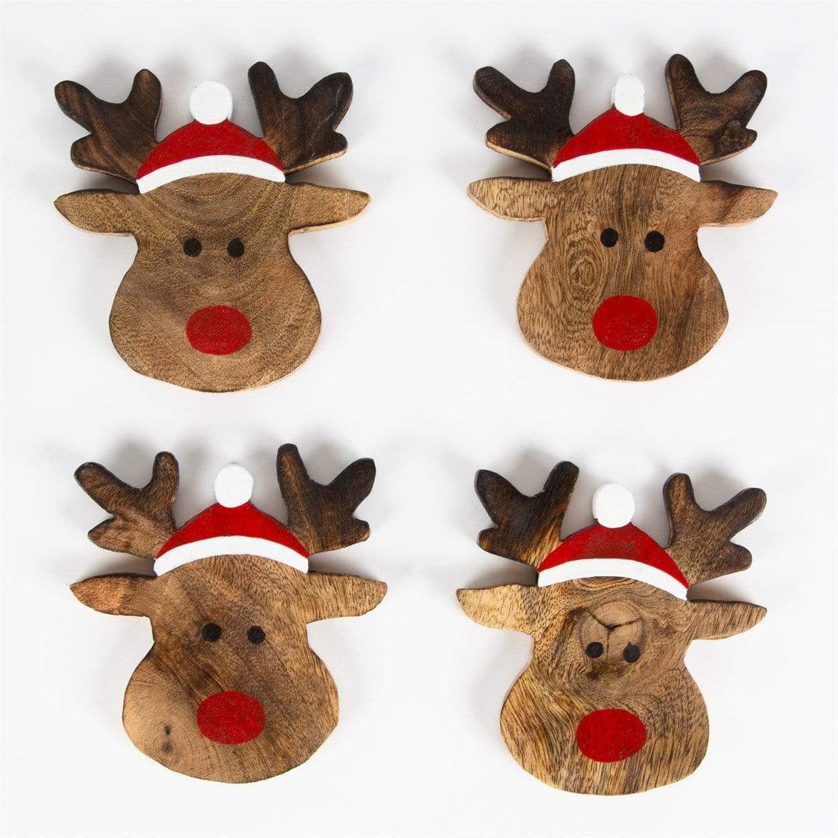 Sass & Belle Christmas Coasters & Placemats Set of 4 Wooden Rudolph Coasters