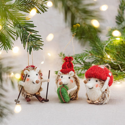 Sass & Belle Christmas Christmas Decorations Set of Three Festive Hedgehogs Christmas Tree Decorations