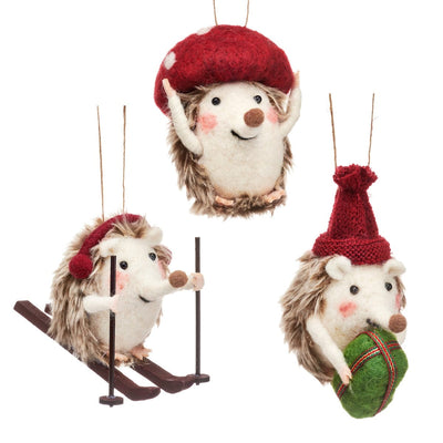 Sass & Belle Christmas Christmas Decorations Set of Three Festive Hedgehogs Christmas Tree Decorations