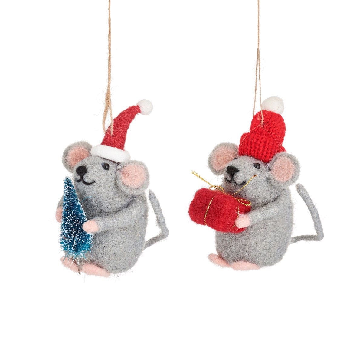 Sass & Belle Christmas Decorations Set of 2 Felt Gifting Mice Christmas Tree Decorations