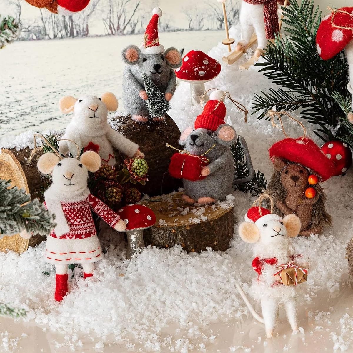 Sass & Belle Christmas Decorations Set of 2 Felt Mice in Jumpers Christmas Decoration