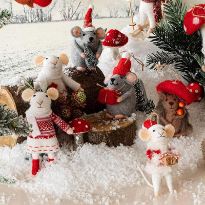 Sass & Belle Christmas Decorations Set of 2 Felt Mice in Jumpers Christmas Decoration