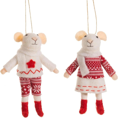 Sass & Belle Christmas Decorations Set of 2 Felt Mice in Jumpers Christmas Decoration