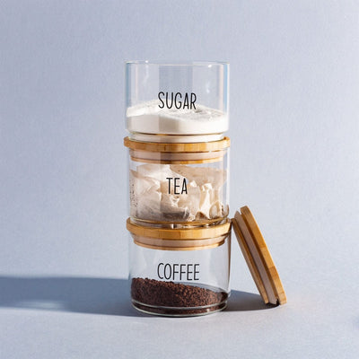 Sass & Belle Storage Jars Set of 3 Tea, Coffee, Sugar Stacking Jars