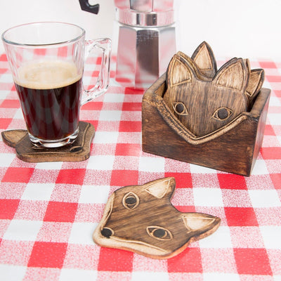 Sass & Belle Coasters & Placemats Set of 6 Wooden Fox Coasters