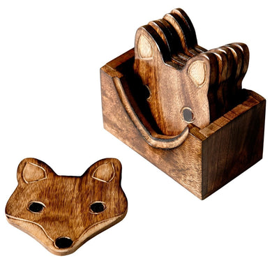 Sass & Belle Coasters & Placemats Set of 6 Wooden Fox Coasters
