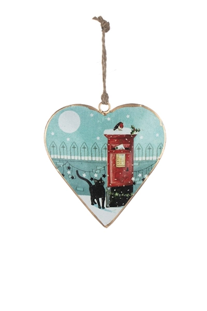 Shoeless Joe Christmas Decorations Cat and Post Box Heart Shaped Christmas Tree Decoration