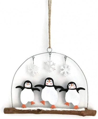 Shoeless Joe Christmas Decorations Dancing Penguins on Driftwood Christmas Decoration