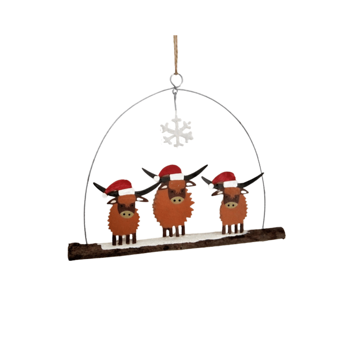 Shoeless Joe Christmas Decorations Highland Cows on Driftwood Hanger Christmas Decoration
