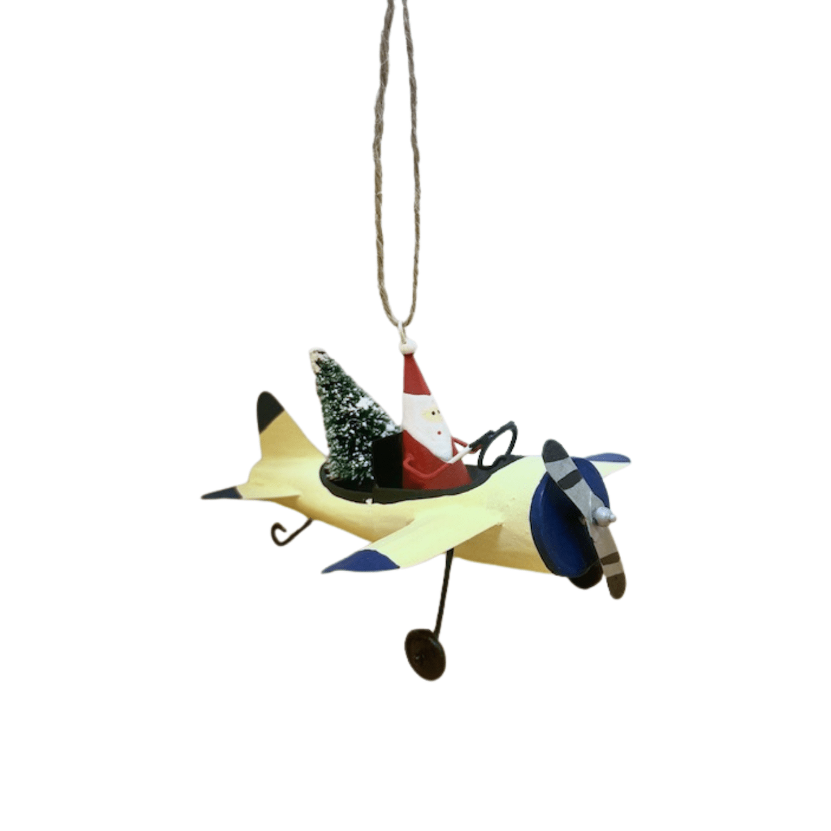 Shoeless Joe Christmas Decorations Metal Santa in Navy and Cream Aeroplane Christmas Tree Decoration