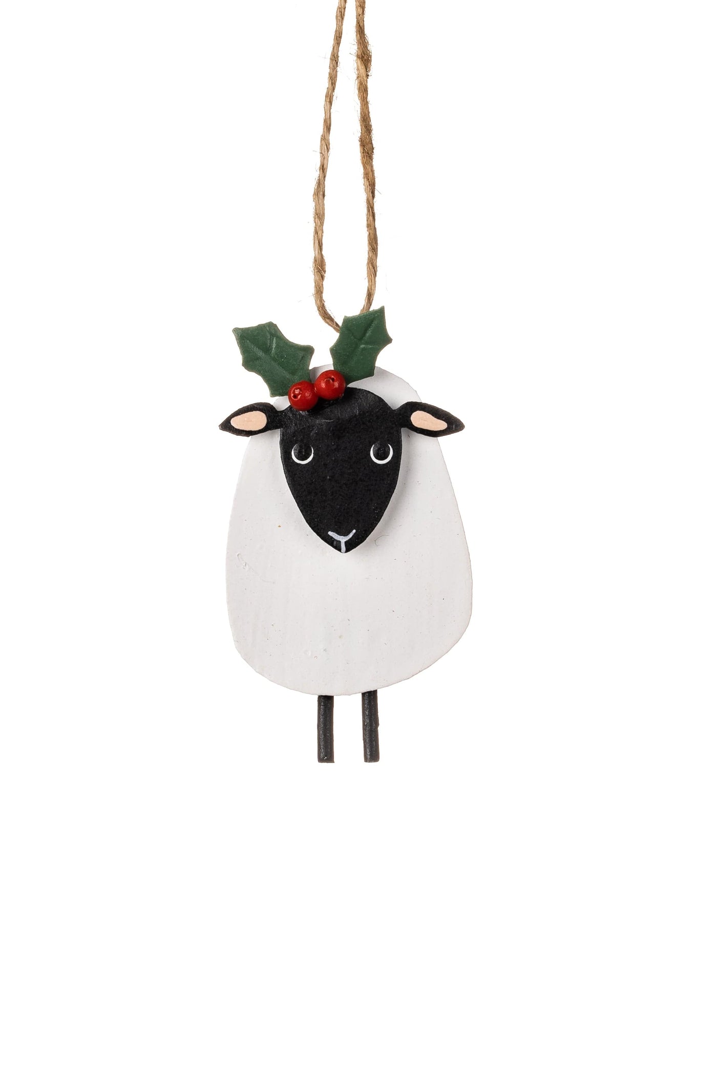 Metal Sheep with Holly Christmas Tree Decoration