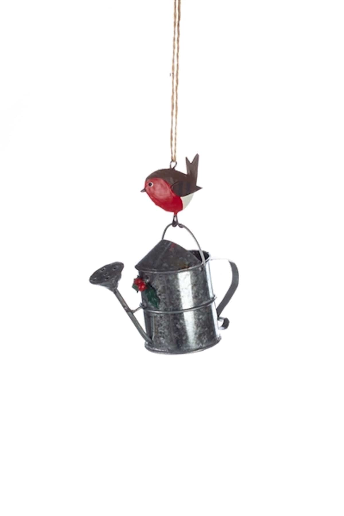 Shoeless Joe Christmas Decorations Robin on Watering Can Christmas Tree Decoration