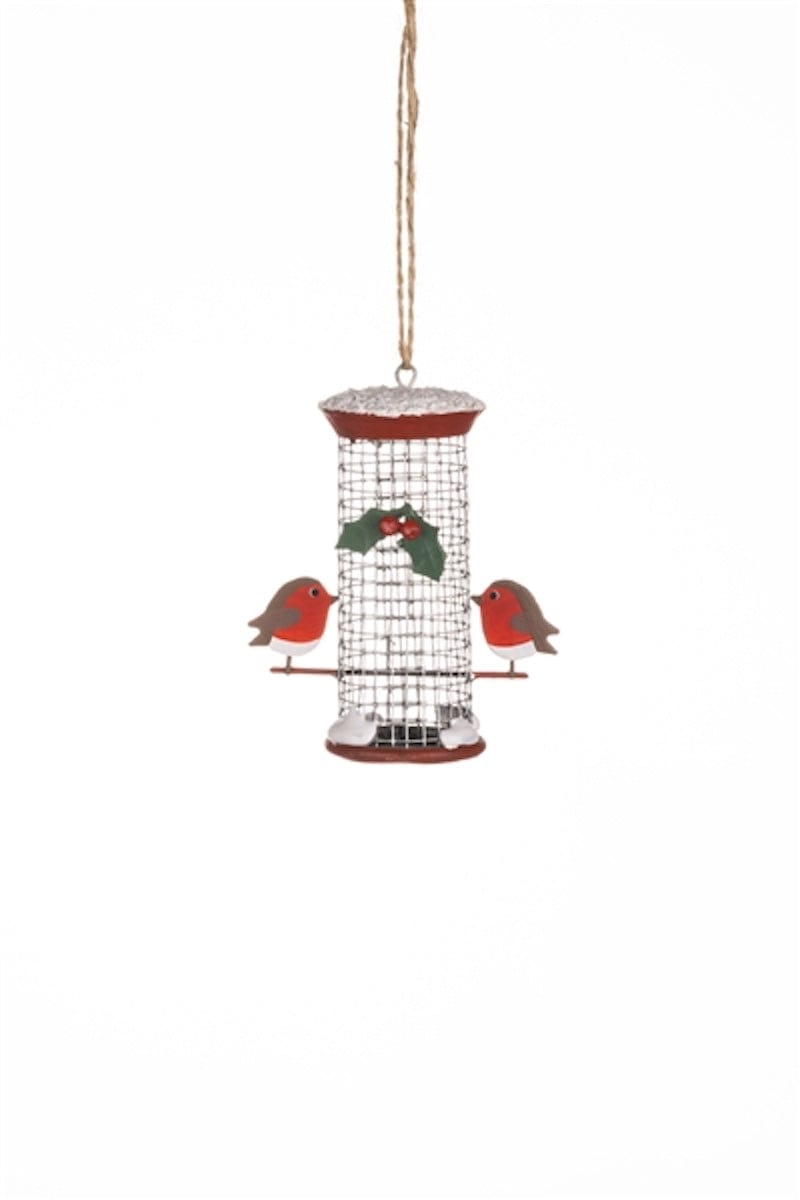 Shoeless Joe Christmas Decorations Robins on Bird Feeder Christmas Tree Decoration