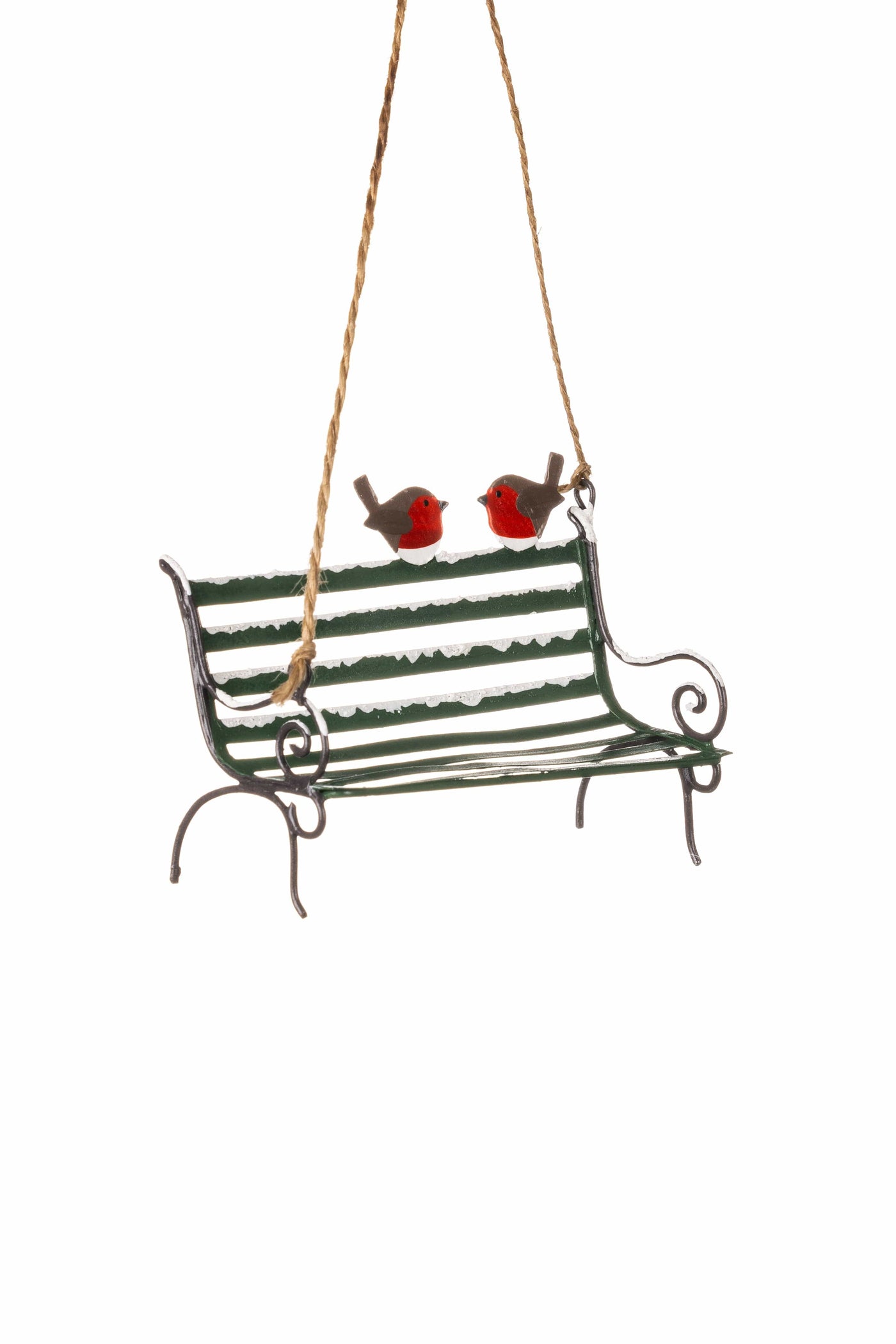 Robins on Park Bench Christmas Tree Decoration