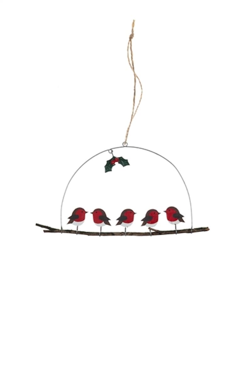 Shoeless Joe Christmas Decorations Robins on Perch Christmas Hanger