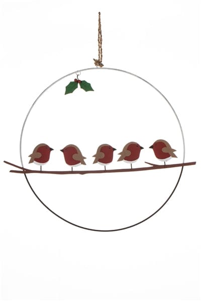 Shoeless Joe Christmas Decorations Robins on Perch Christmas Wreath Decoration