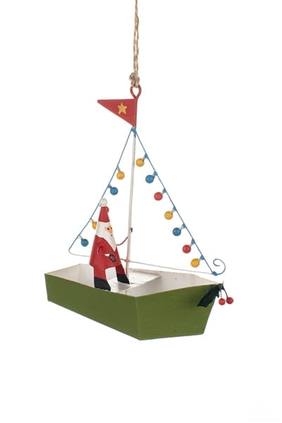 Shoeless Joe Christmas Decorations Santa in Boat with Lights Christmas Tree Decoration