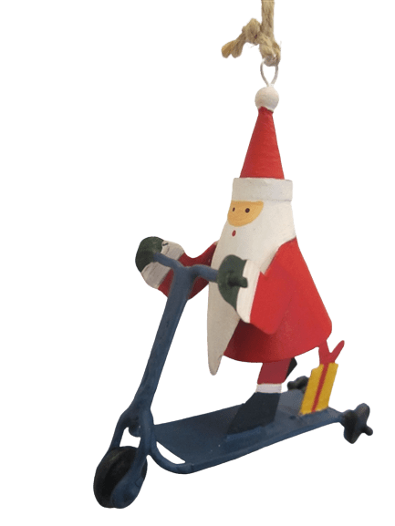 Shoeless Joe Christmas Decorations Whizzing Santa on Scooter Christmas Tree Decoration