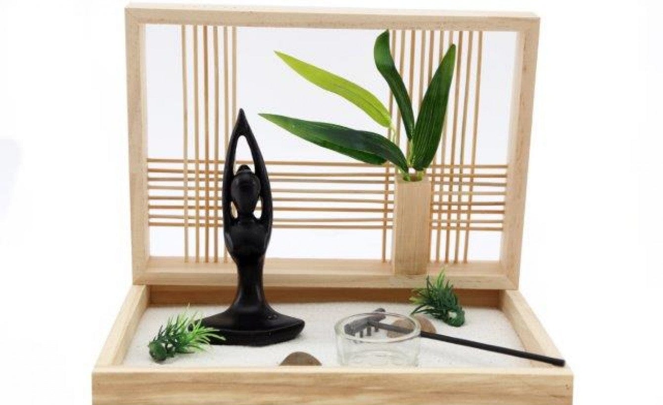 Sifcon International Wall Clocks Miniature Wooden Zen Garden with Sand and Candle Holder