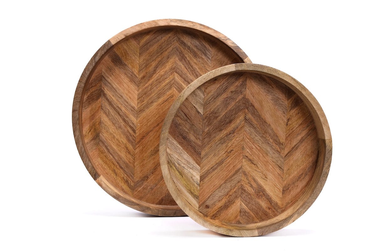 Sifcon International Home accessories Set of 2 Wooden Circular Herringbone Trays