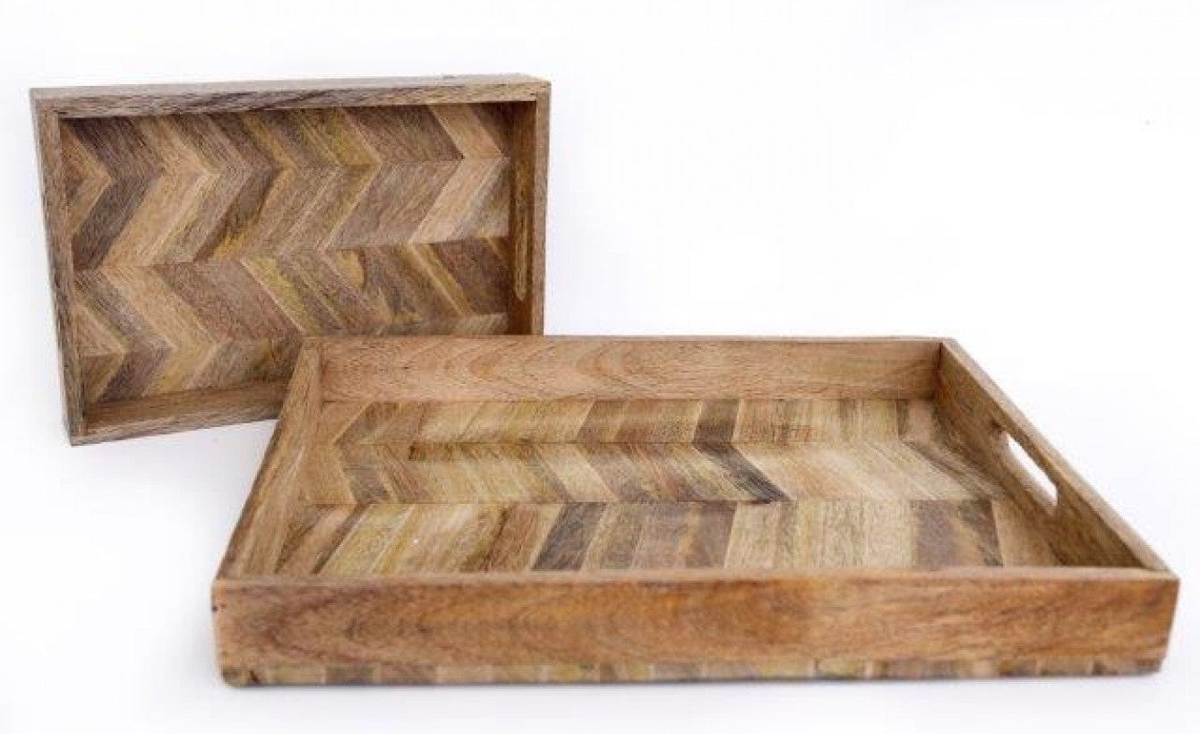 Sifcon International Trays Set of 2 Wooden Herringbone Wooden Trays