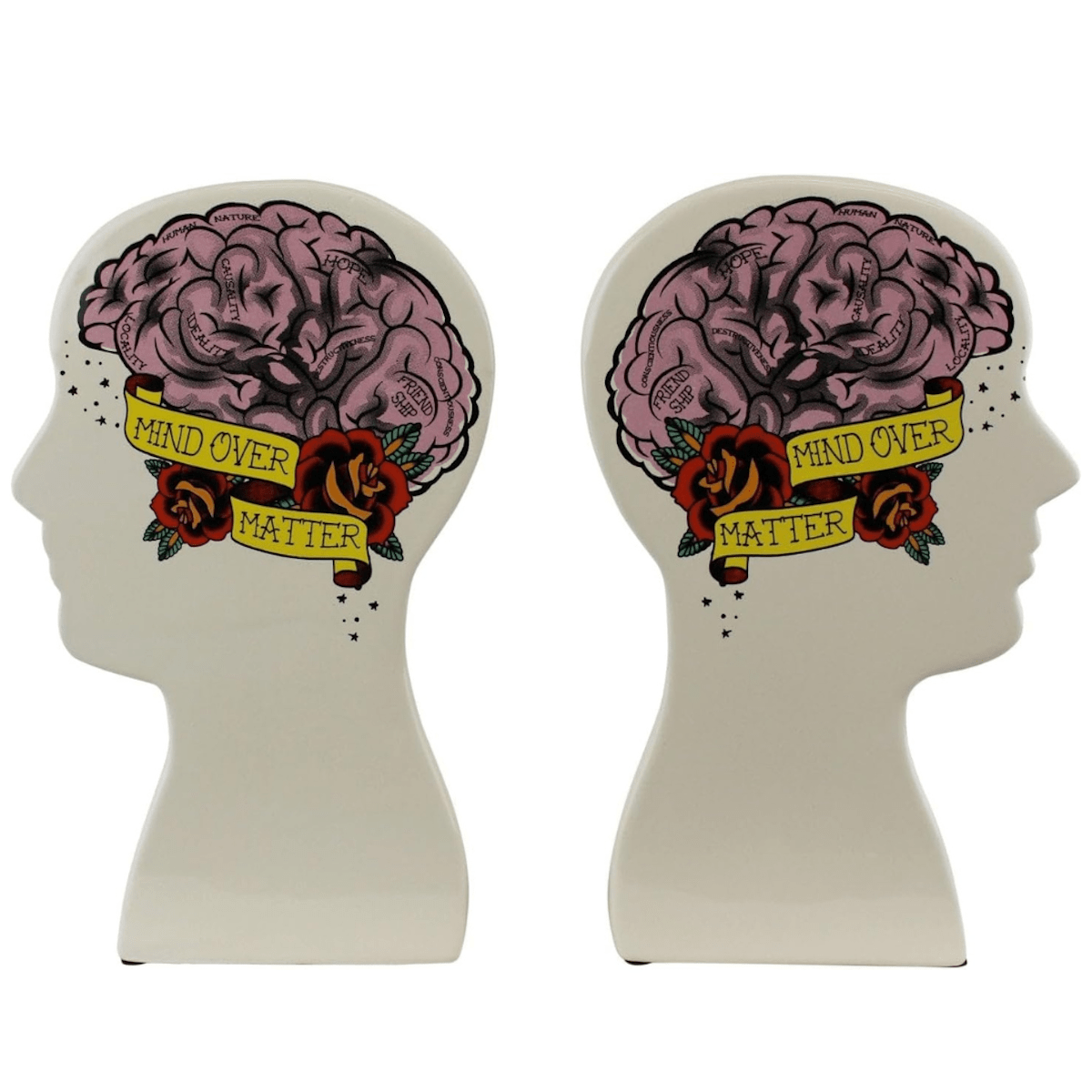 Sifcon International Home accessories Set of Two Phrenology Tattoo Themed Bookends