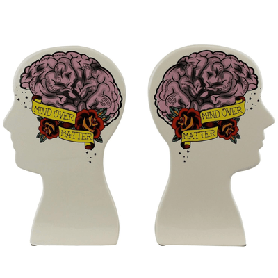 Sifcon International Home accessories Set of Two Phrenology Tattoo Themed Bookends