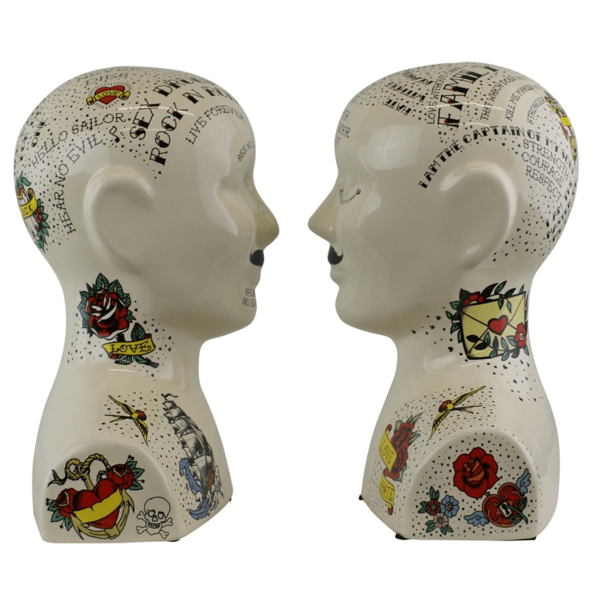 Sifcon International Home accessories Set of Two Phrenology Tattoo Themed Bookends