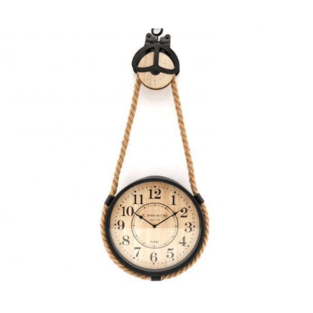 Sifcon International Wall Clocks Wood and Metal Rustic Rope Wall Hanging Clock