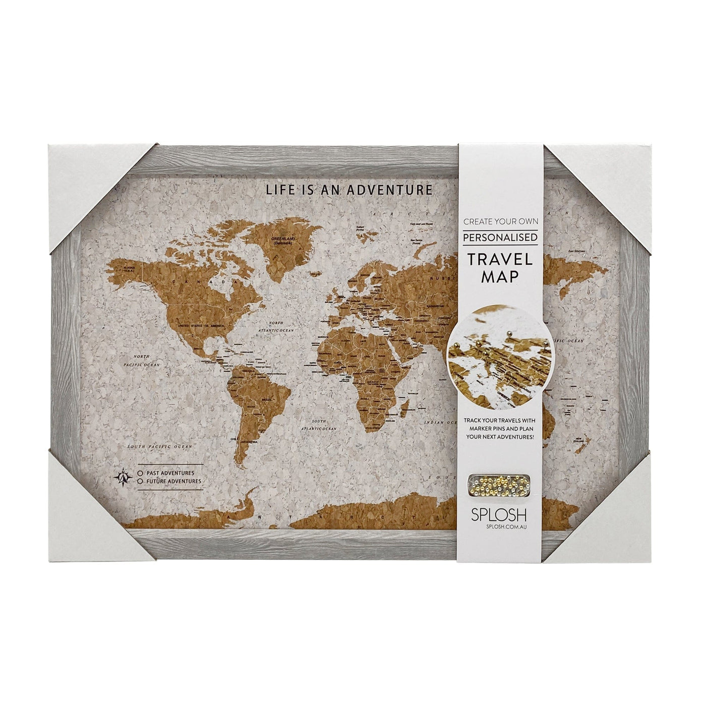 Splosh Gifts Grey Cork World Travel Map With Pins
