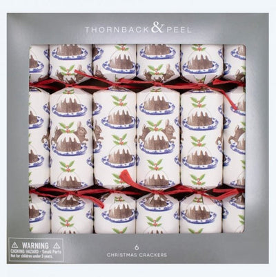 Thornback & Peel Christmas Decorations Set of 6 Christmas Pudding and Rabbit Crackers