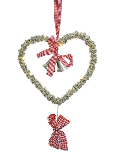 Tobs Christmas Decorations Wicker Heart Wreath Decoration with Bells