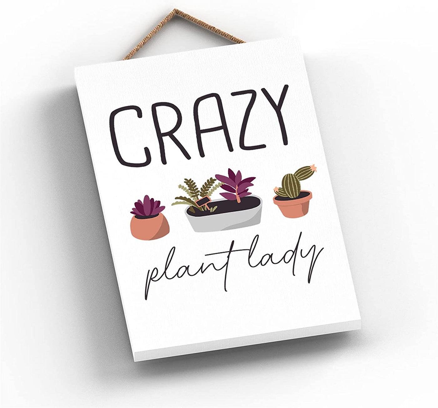 Vivid Squid Door Signs Crazy Plant Lady Wooden Plaque
