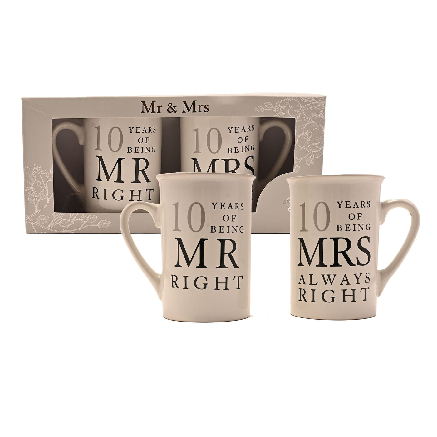 Widdop Gifts Mugs & Drinkware 10th Wedding Anniversary Mr and Mrs Right Mugs