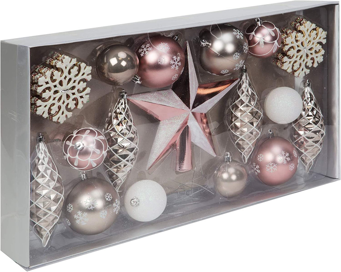 Widdop Gifts Christmas Decorations 35 Piece Silver and Pink Christmas Tree Decorations