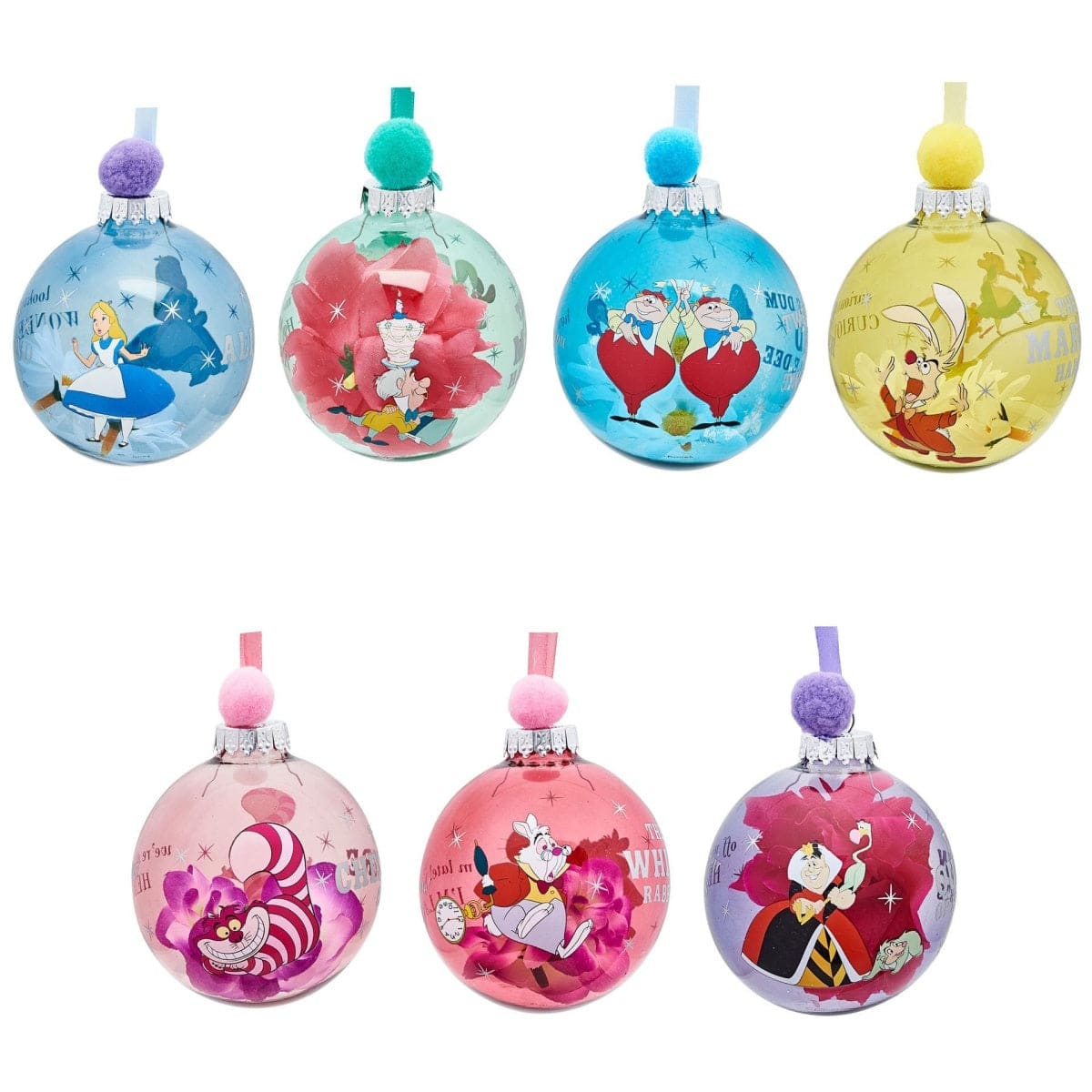 Widdop Gifts Christmas Decorations Disney Alice in Wonderland Set of 7 Christmas Tree Baubles