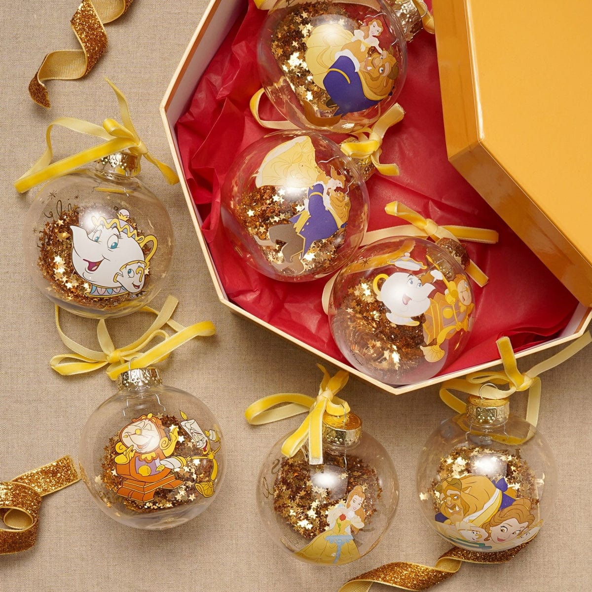 Widdop Gifts Christmas Decorations Disney Beauty and The Beast Set of 7 Christmas Tree Baubles