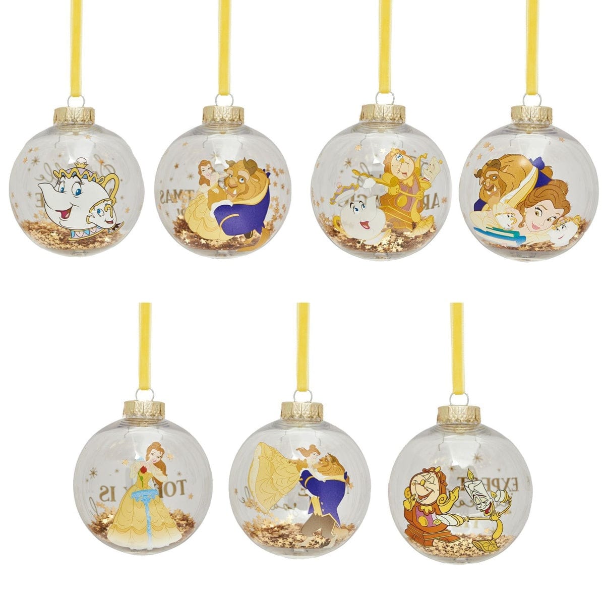 Widdop Gifts Christmas Decorations Disney Beauty and The Beast Set of 7 Christmas Tree Baubles