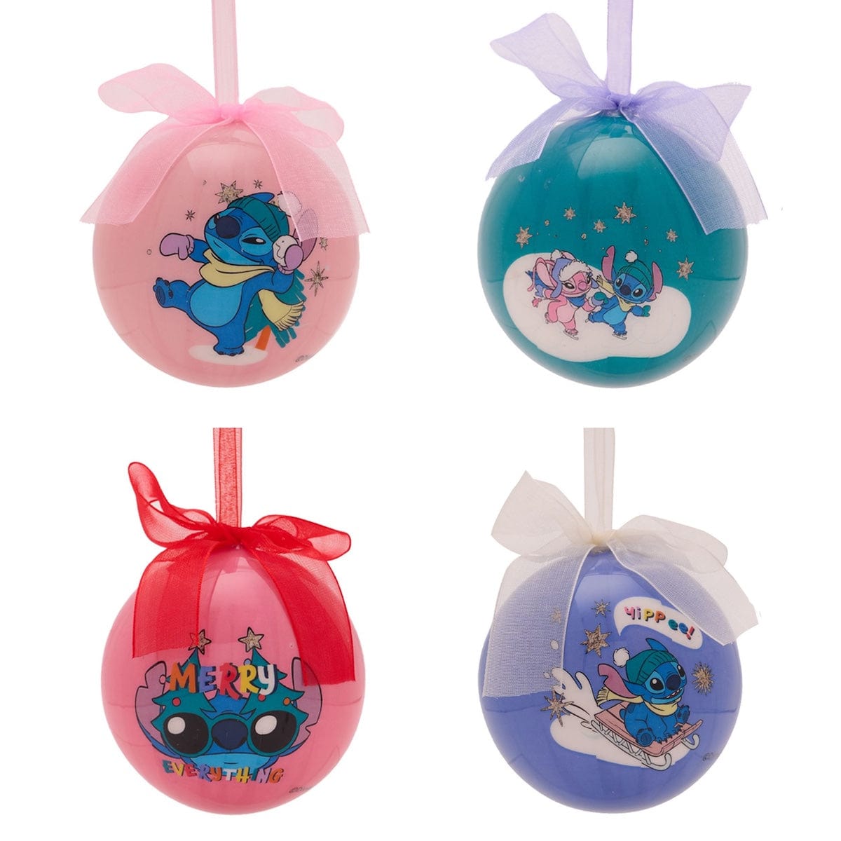 Widdop Gifts Christmas Decorations Disney Lilo & Stitch Set of 4 Christmas Tree Baubles