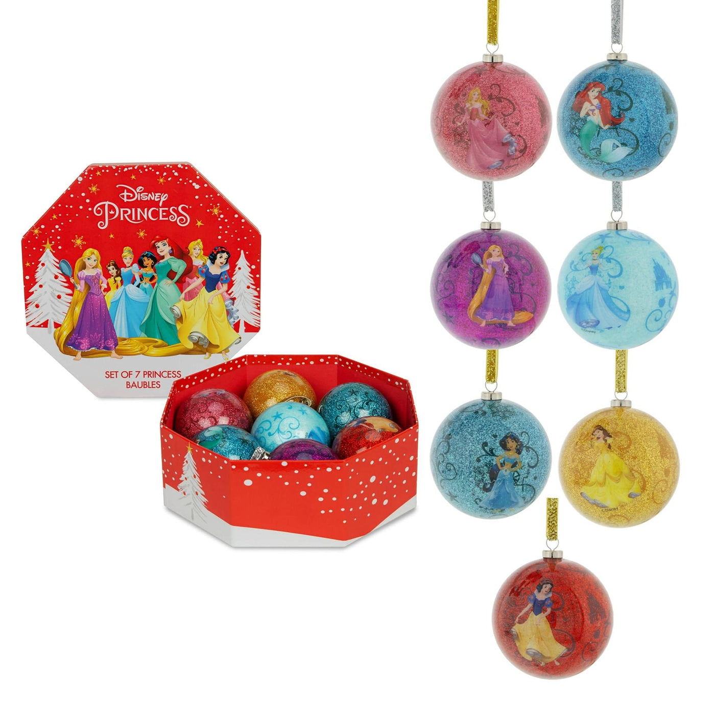 Widdop Gifts Christmas Decorations Disney Set of 7 Princess Christmas Baubles