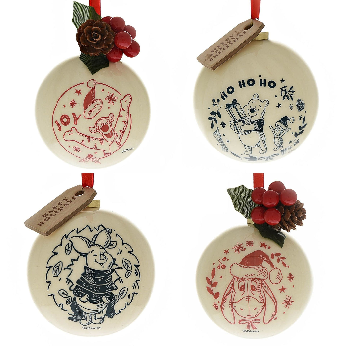 Widdop Gifts Christmas Decorations Disney Winnie the Pooh Set of 4 Christmas Tree Baubles